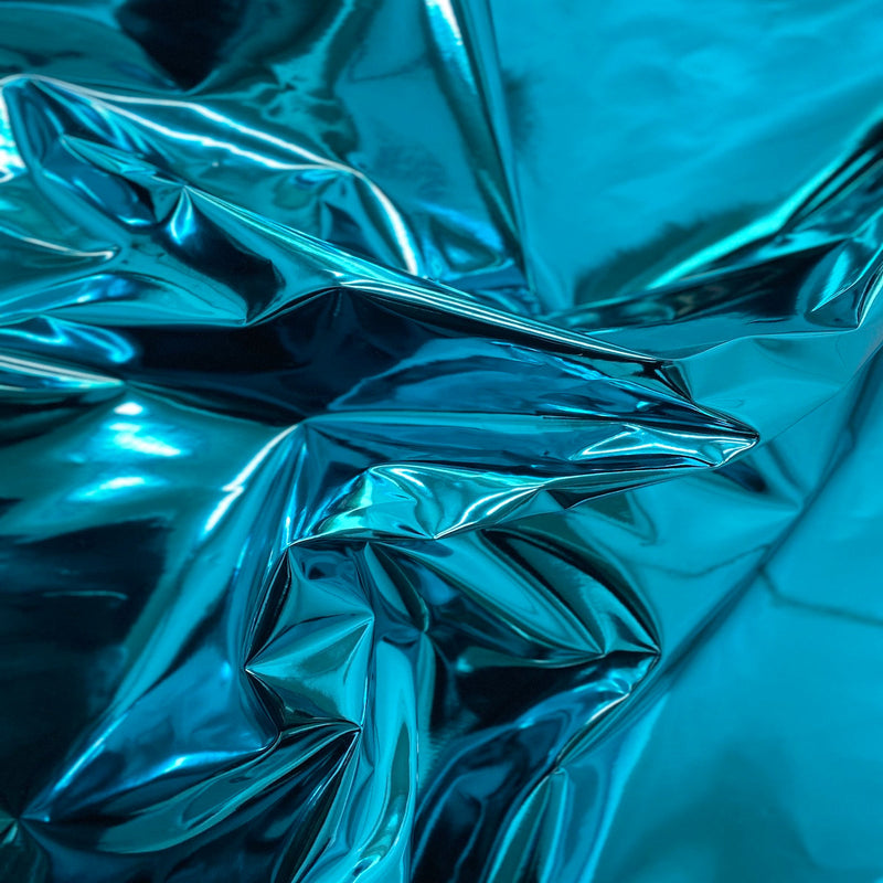 Turquoise Blue Chrome Reflective Mirror Vinyl Fabric