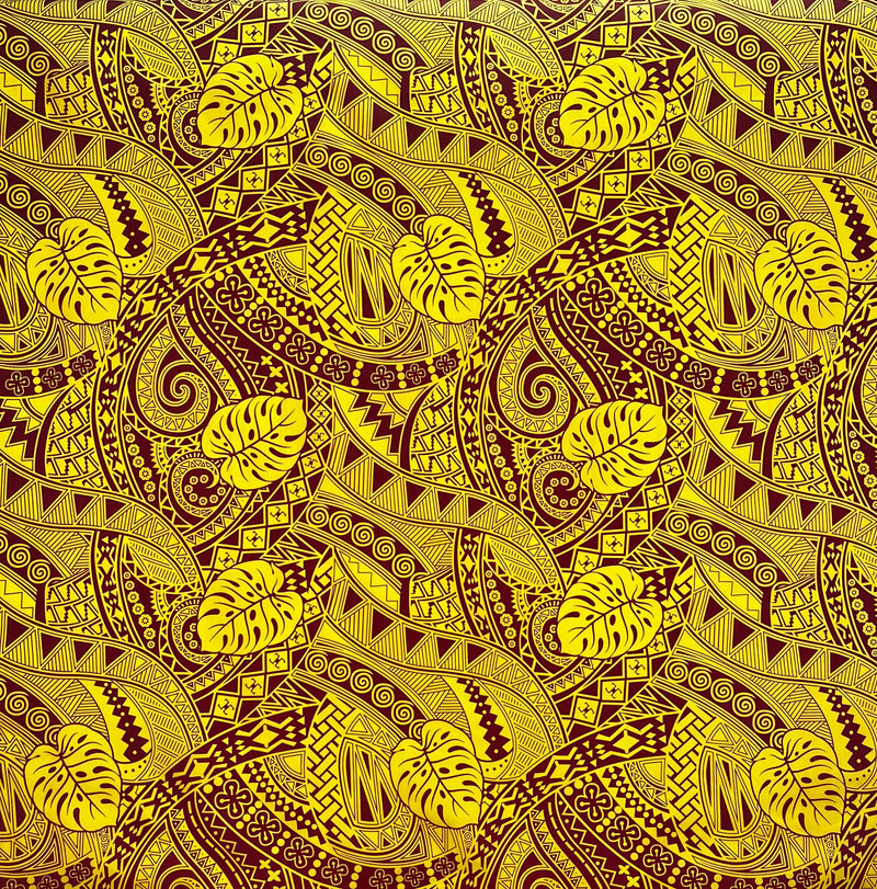 Traditional Polynesian Tapa Monstera leaves design Fabric | Polyester  |  Spandex Palace