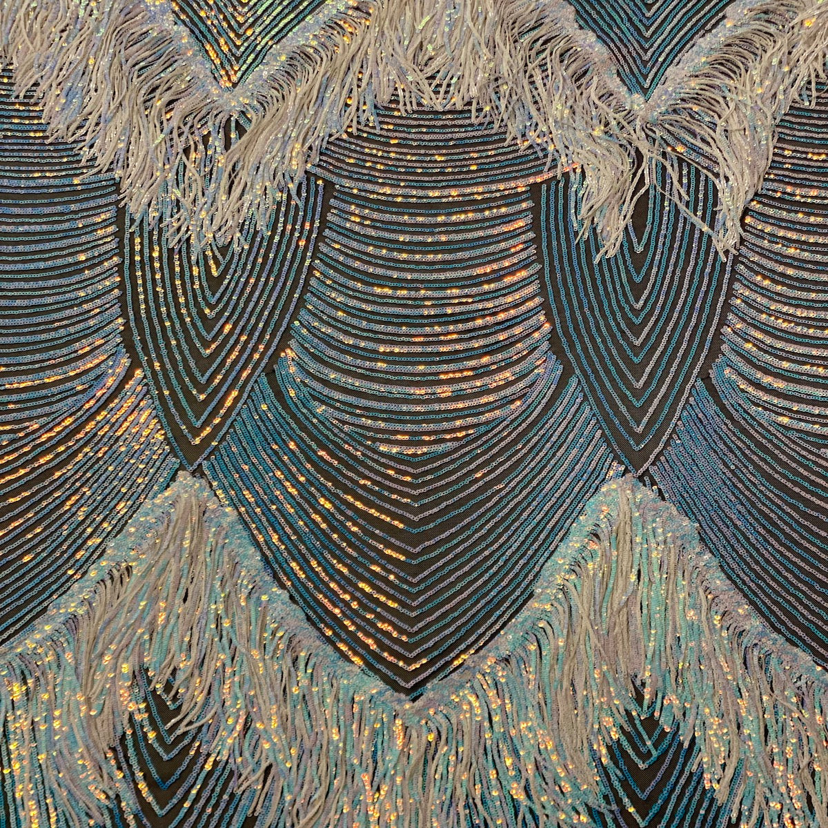 Flamingo Fringe Embroidered Stretch Sequin Fabric | Spandex Palace