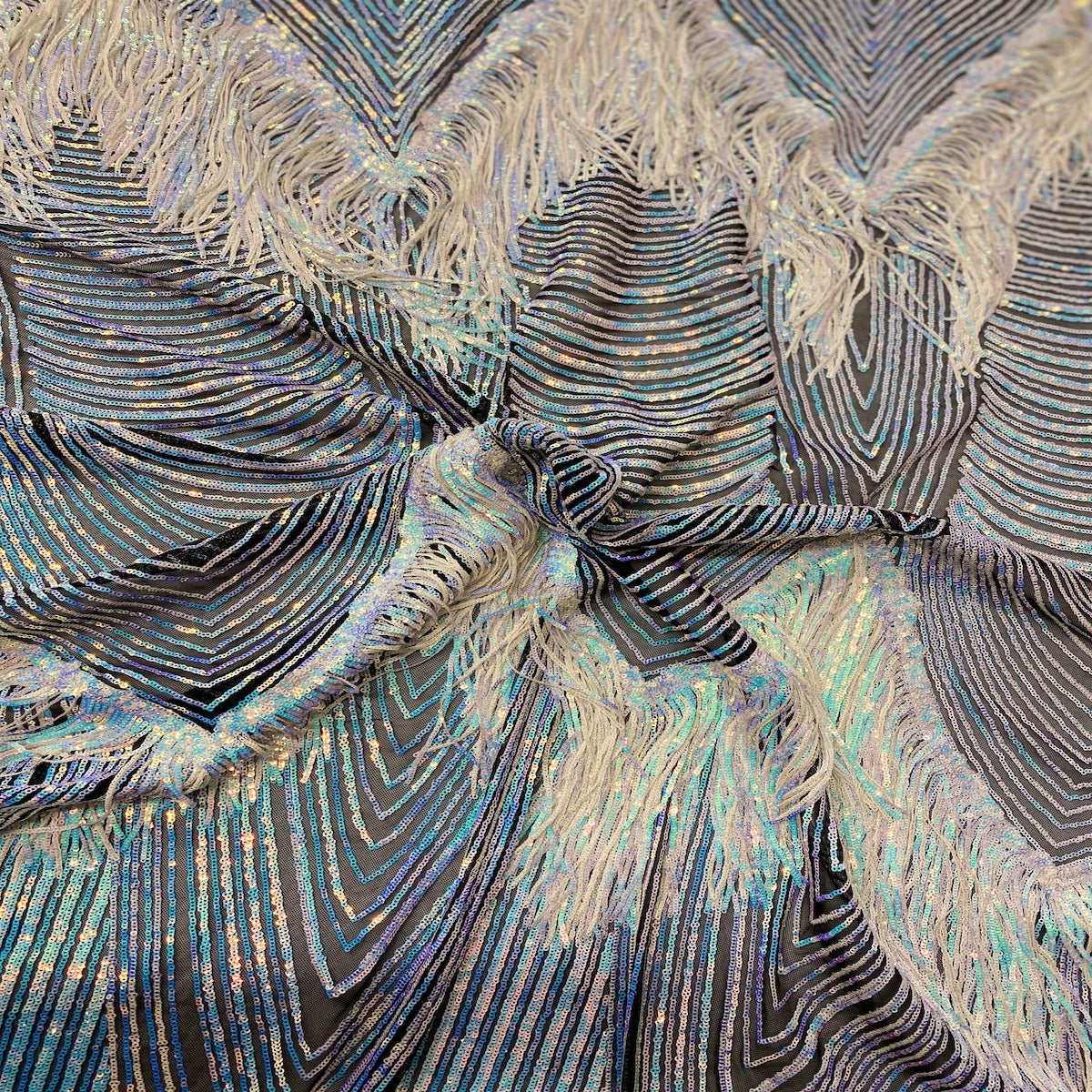 Flamingo Fringe Embroidered Stretch Sequin Fabric | Spandex Palace