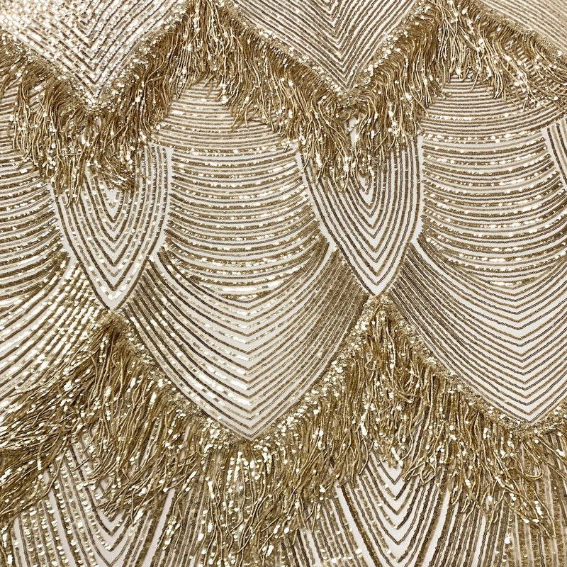 Gold Flamingo Fringe Sequins Embroidered Fabric