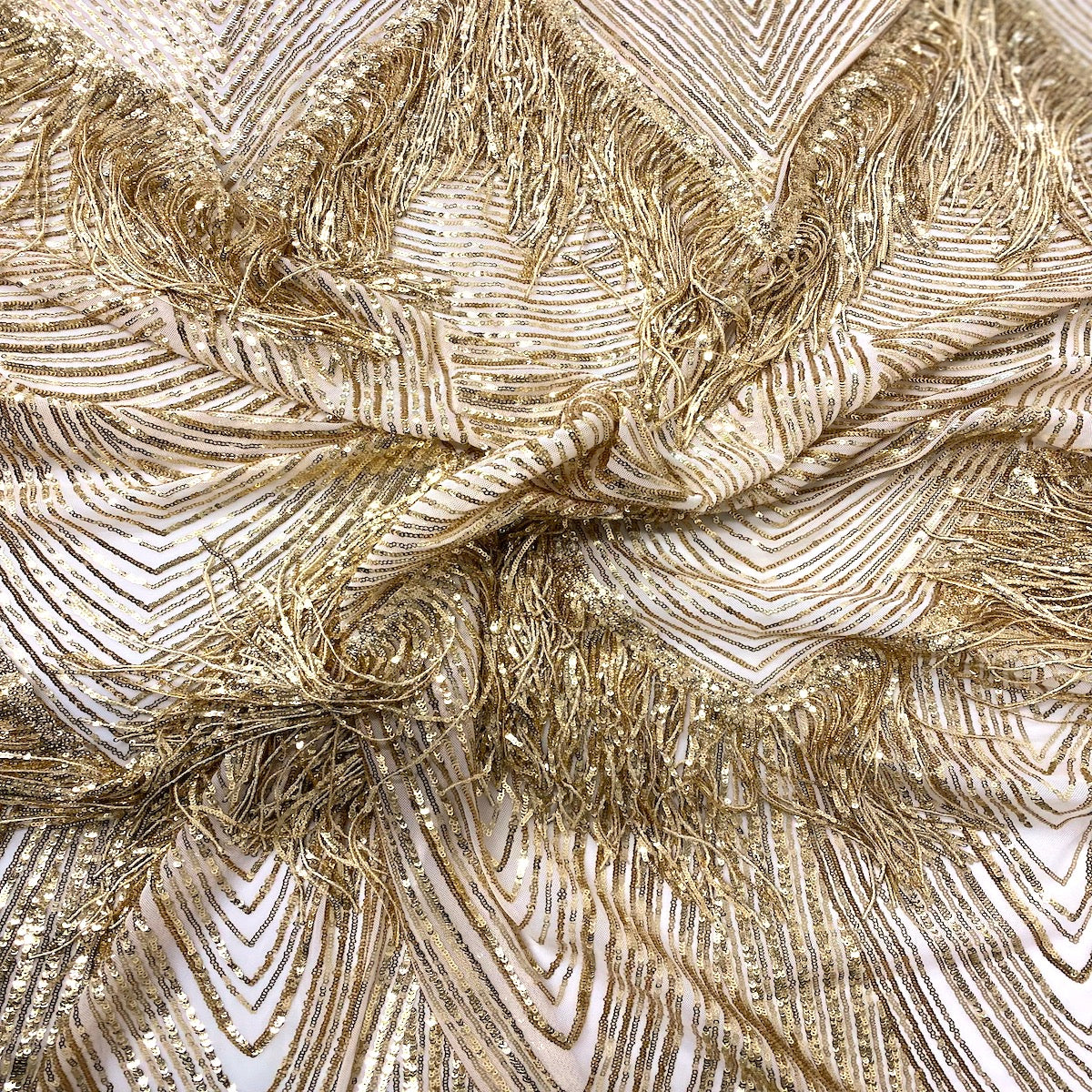 Flamingo Fringe Embroidered Stretch Sequin Fabric | Spandex Palace