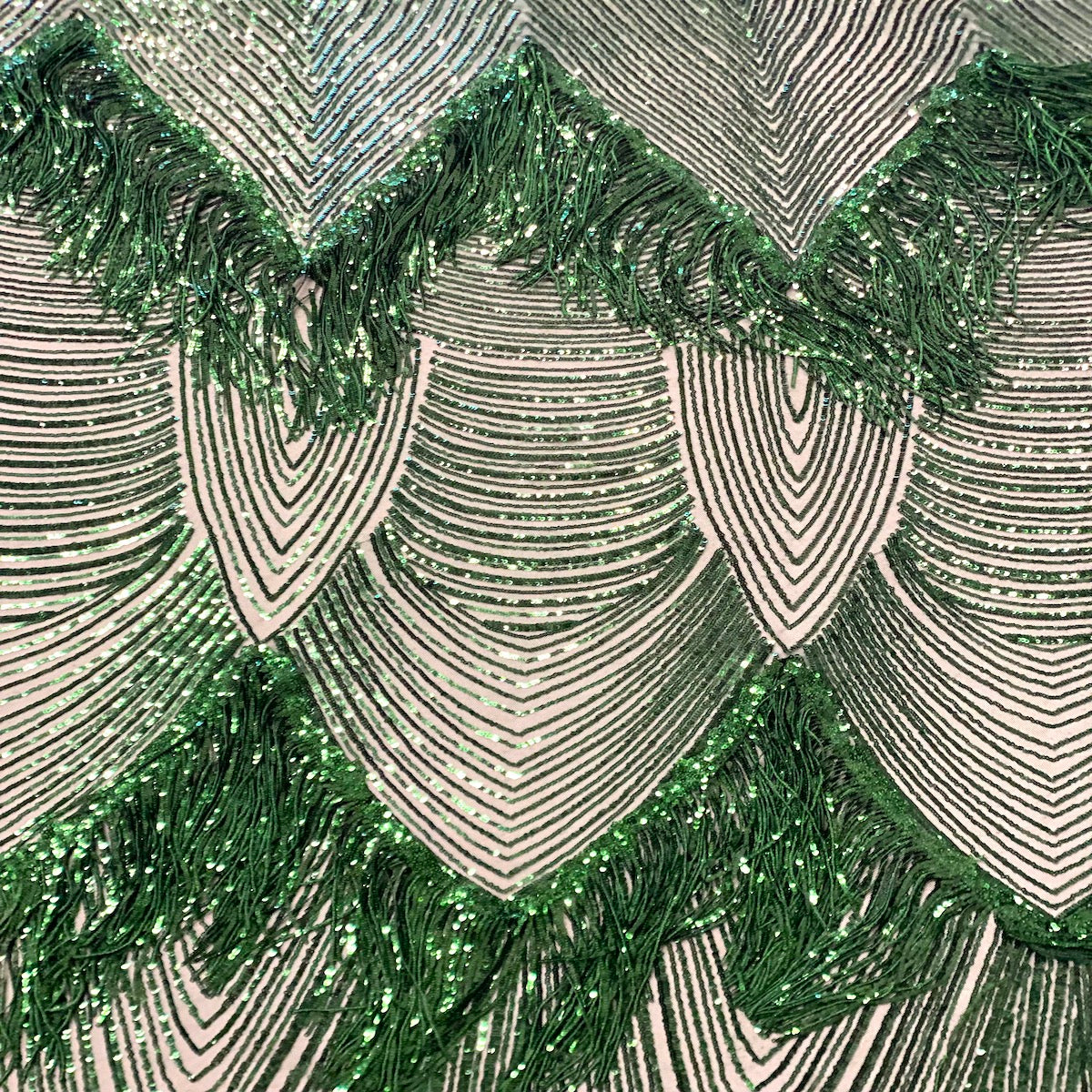 Flamingo Fringe Embroidered Stretch Sequin Fabric | Spandex Palace