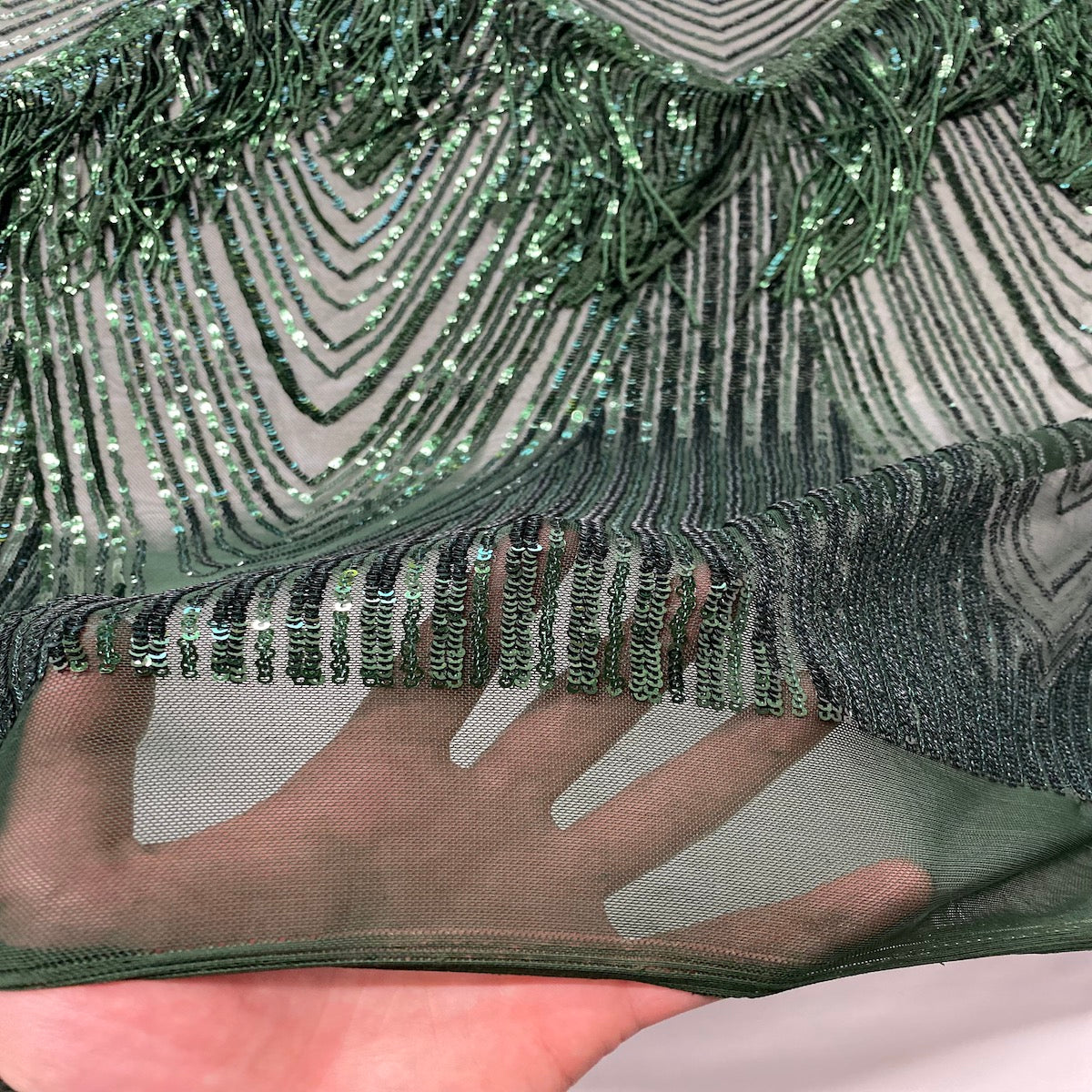 Flamingo Fringe Embroidered Stretch Sequin Fabric | Spandex Palace