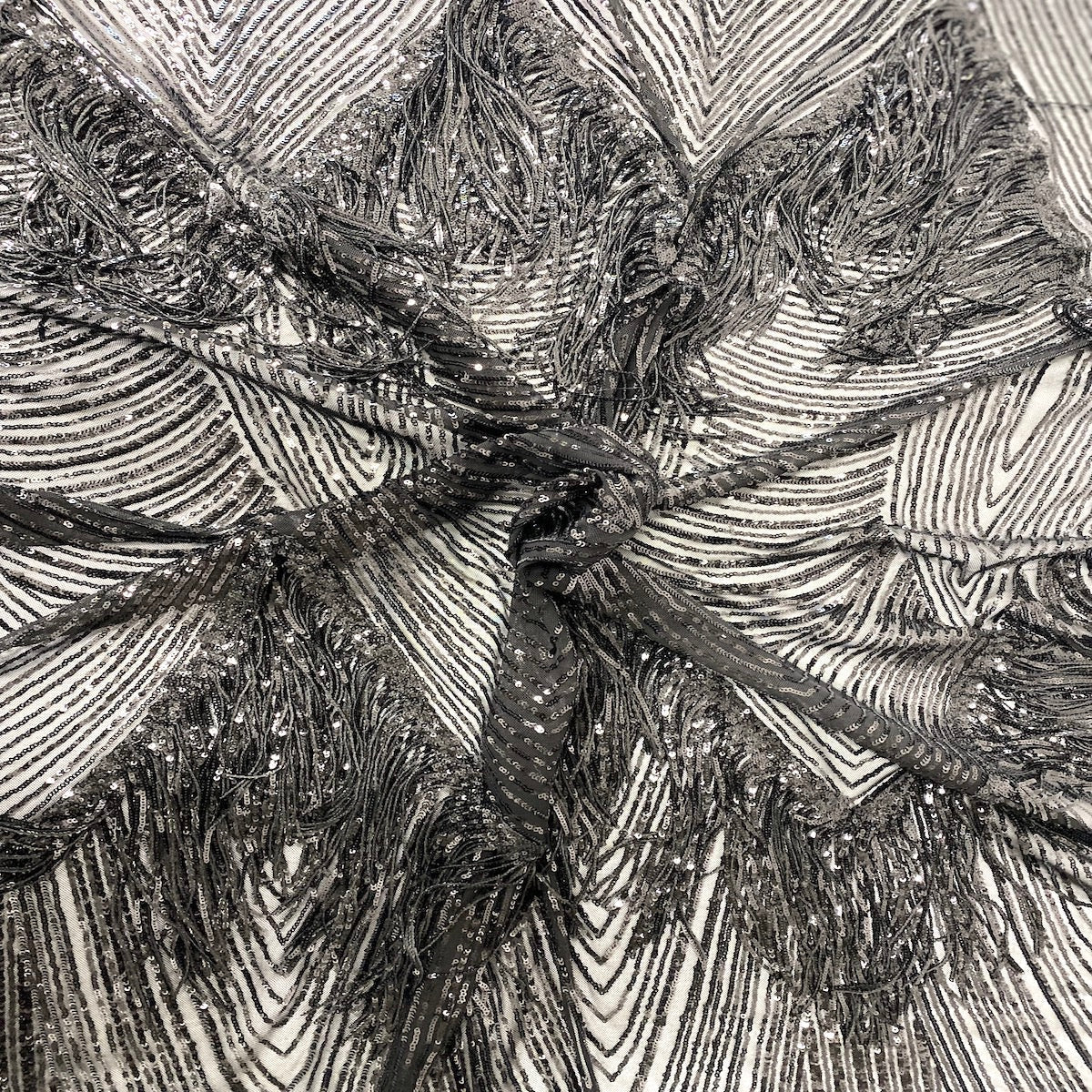 Flamingo Fringe Embroidered Stretch Sequin Fabric | Spandex Palace