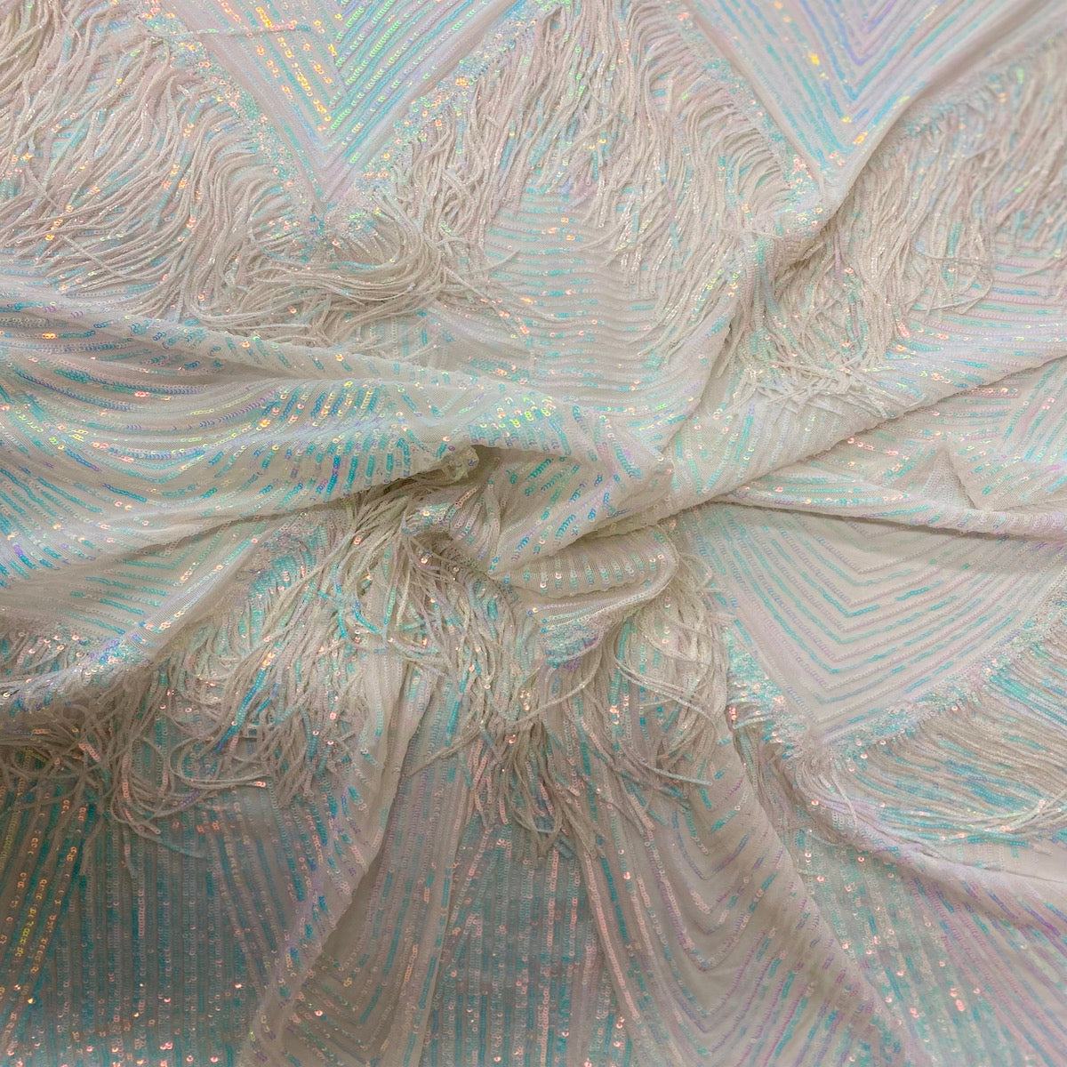 Flamingo Fringe Embroidered Stretch Sequin Fabric | Spandex Palace