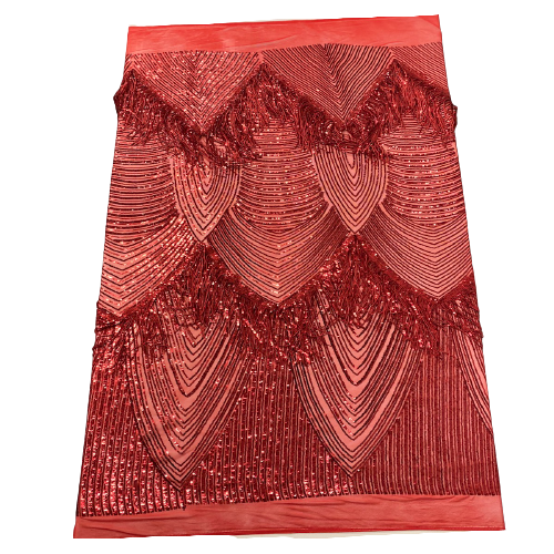 Red Flamingo Fringe Sequins Embroidered Fabric