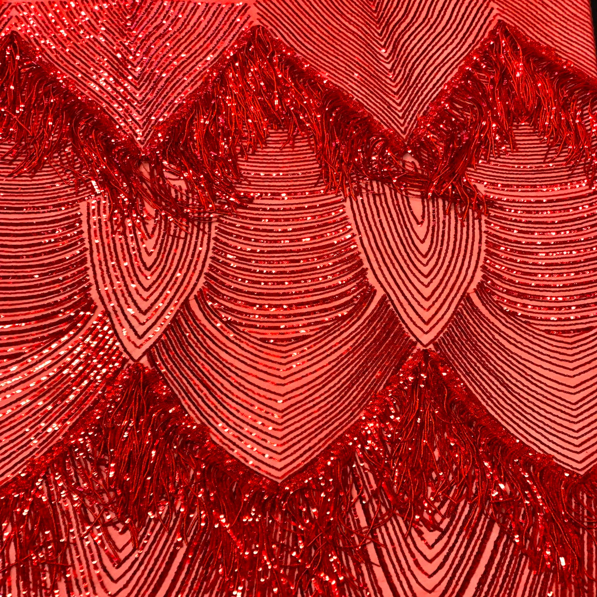 Flamingo Fringe Embroidered Stretch Sequin Fabric | Spandex Palace