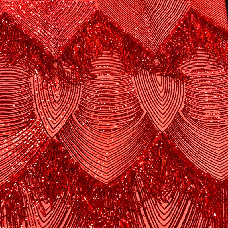 Red Flamingo Fringe Sequins Embroidered Fabric