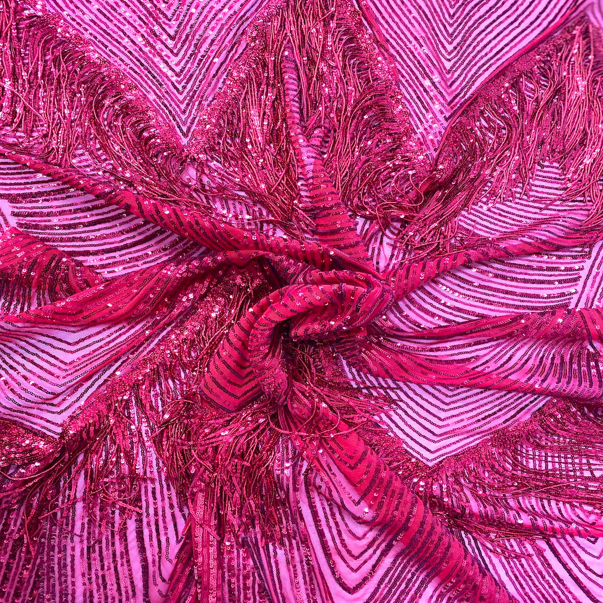 Flamingo Fringe Embroidered Stretch Sequin Fabric | Spandex Palace