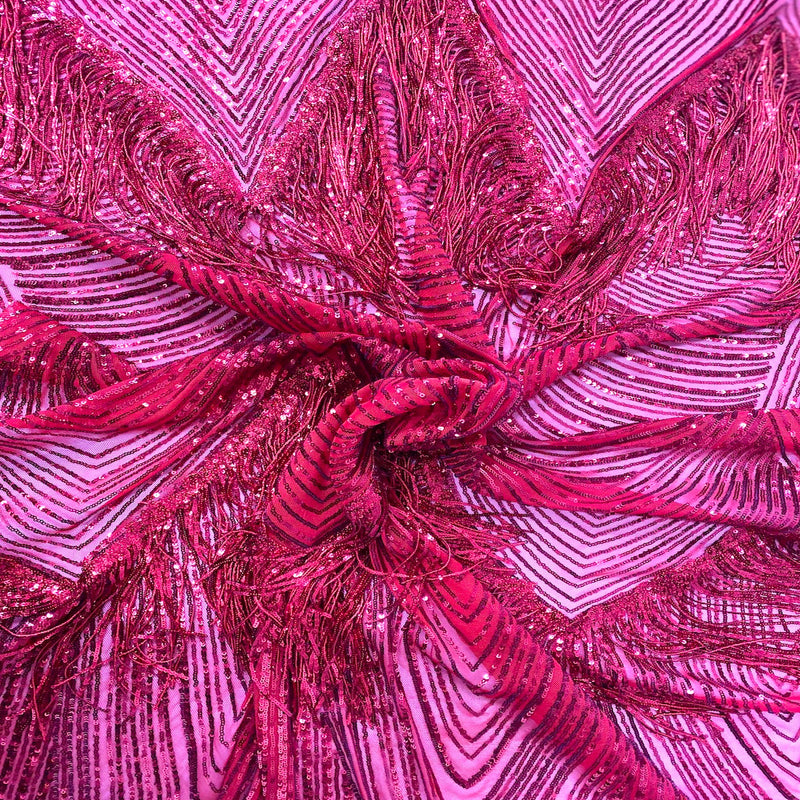 Red Flamingo Fringe Sequins Embroidered Fabric