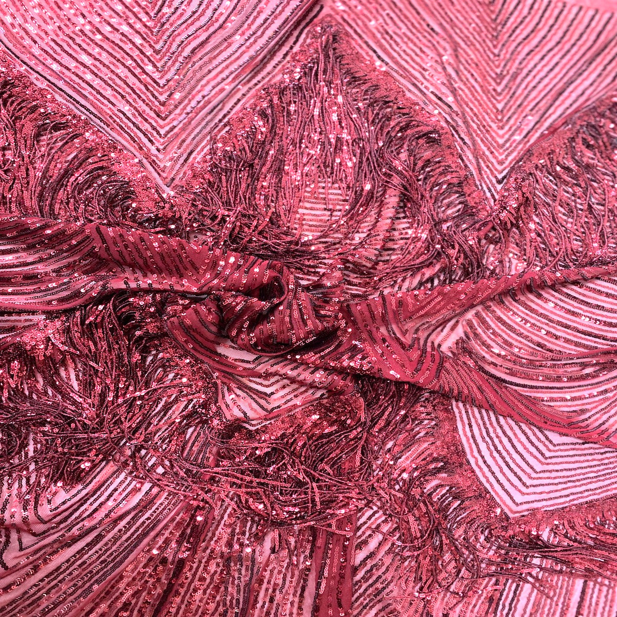Flamingo Fringe Embroidered Stretch Sequin Fabric | Spandex Palace
