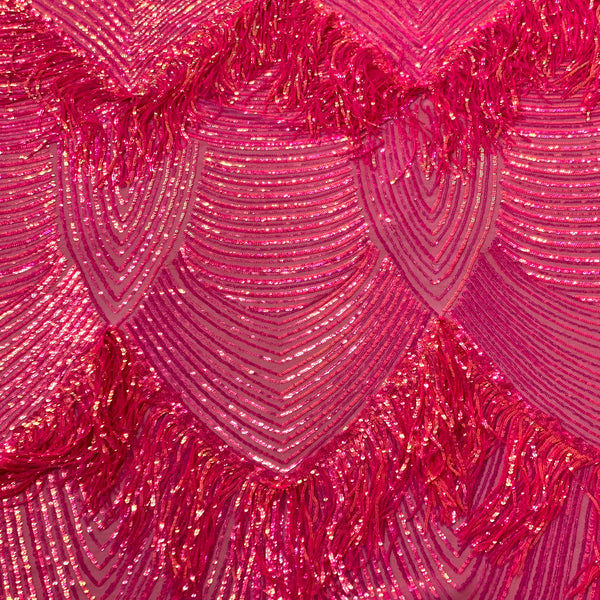 Iridescent Pink Flamingo Fringe Sequins Embroidered Fabric