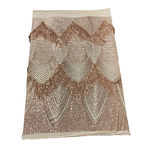 Champagne Gold Flamingo Fringe Sequins Embroidered Fabric