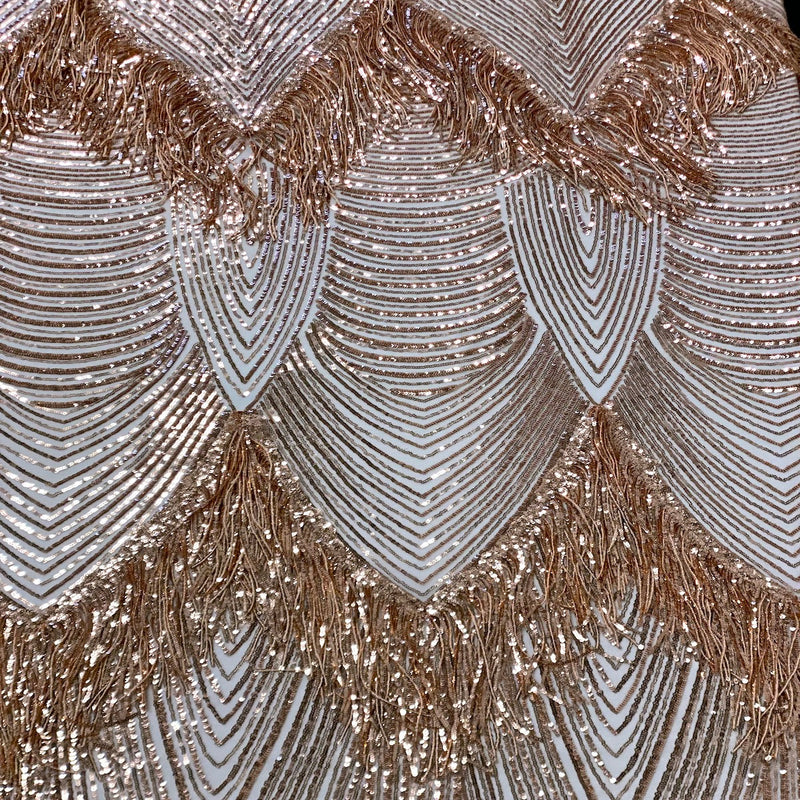 Champagne Gold Flamingo Fringe Sequins Embroidered Fabric