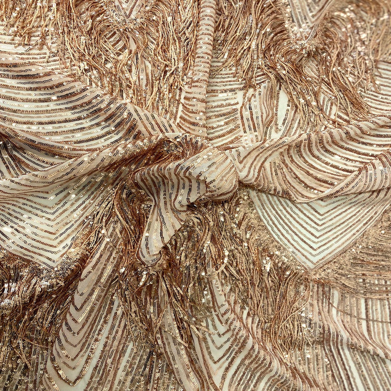 Champagne Gold Flamingo Fringe Sequins Embroidered Fabric