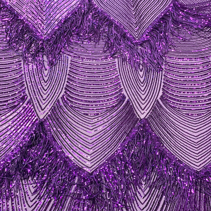 Purple Flamingo Fringe Sequins Embroidered Fabric