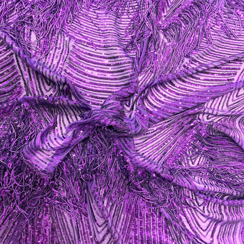 Purple Flamingo Fringe Sequins Embroidered Fabric