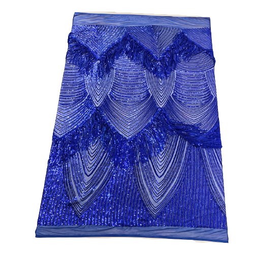 Royal Blue Flamingo Fringe Sequins Embroidered Fabric