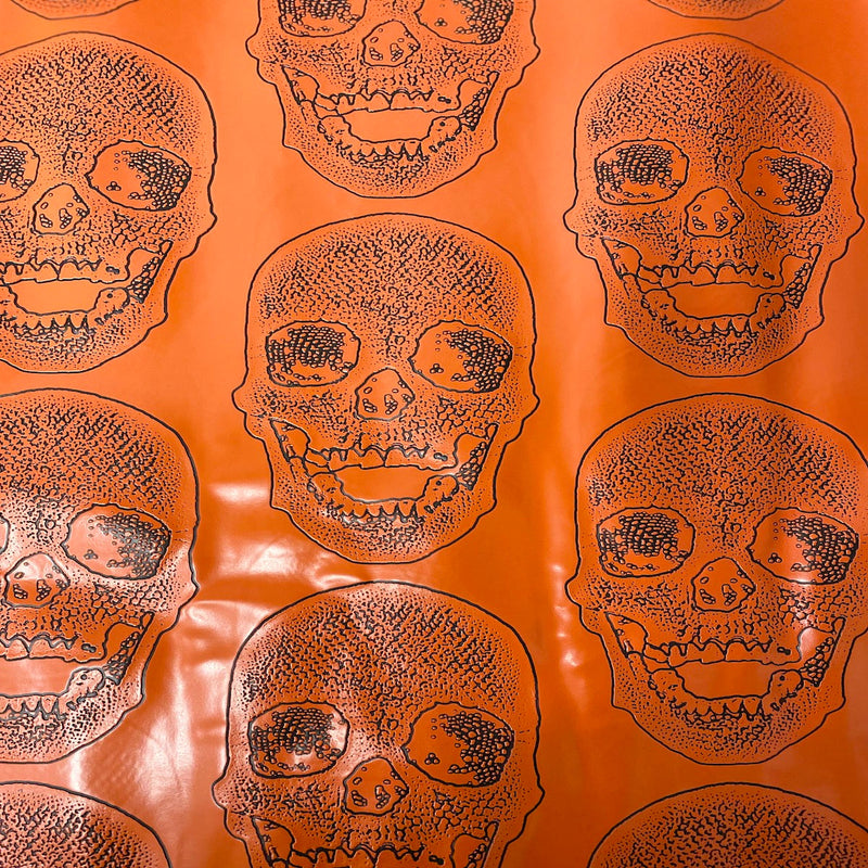 Orange Skeleton Skull Vinyl Fabric