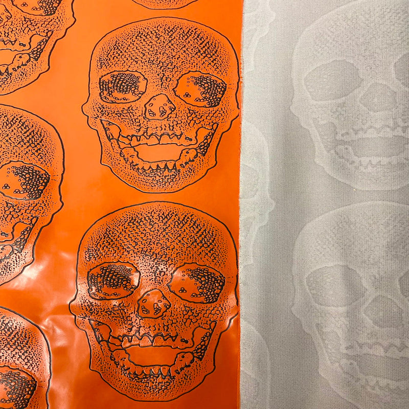 Orange Skeleton Skull Vinyl Fabric