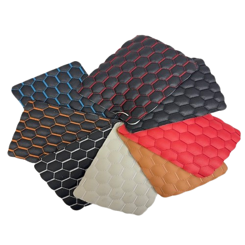 Red Honeycomb Hexagon Quilted Foam Backed Faux Leather Vinyl Fabric