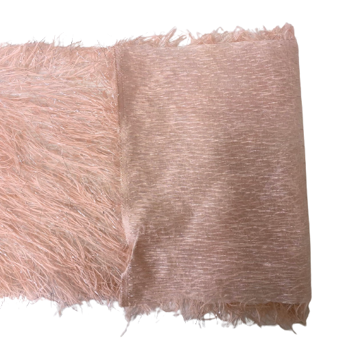 Blush Pink  | Silver Metallic Faux Ostrich Feather Lace Fabric