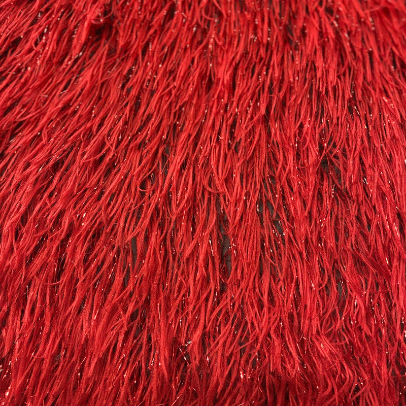 Red Metallic Faux Ostrich Feather Lace Fabric