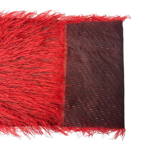 Red Metallic Faux Ostrich Feather Lace Fabric