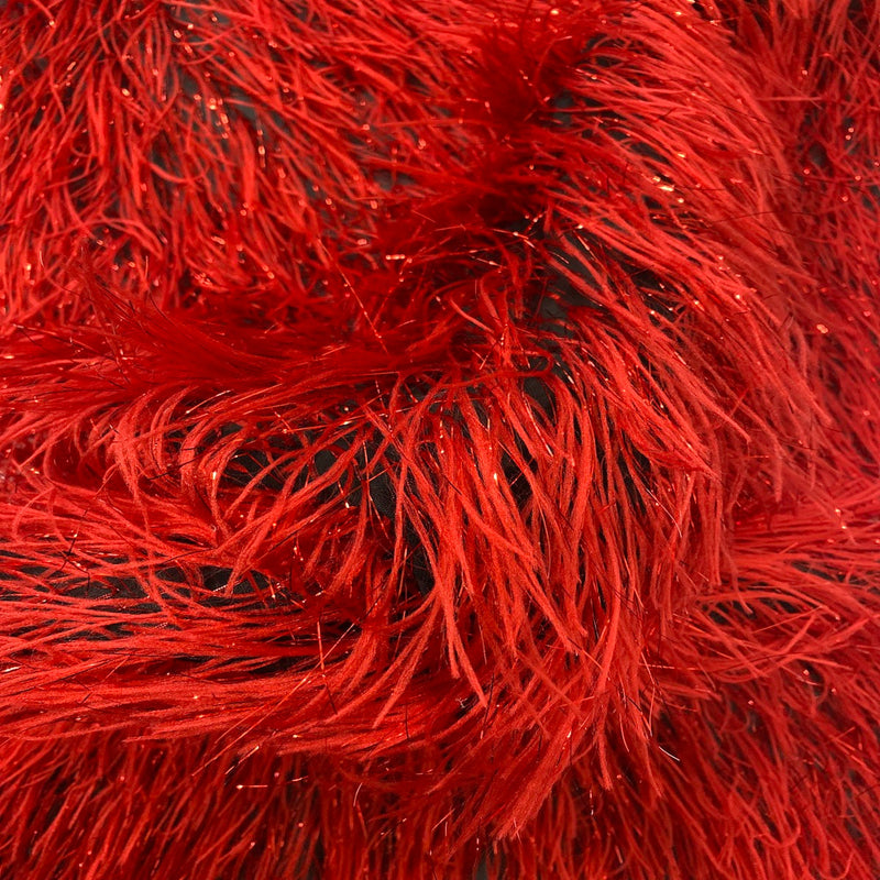 Red Metallic Faux Ostrich Feather Lace Fabric