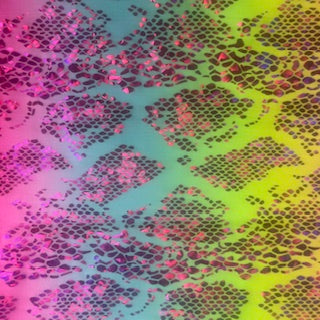 Digital Hologram Snake Print 4 Way Stretch Fabric | Spandex Palace Pink Yellow