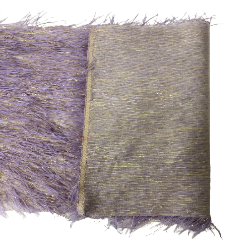 Lavender | Gold Metallic Faux Ostrich Feather Lace Fabric