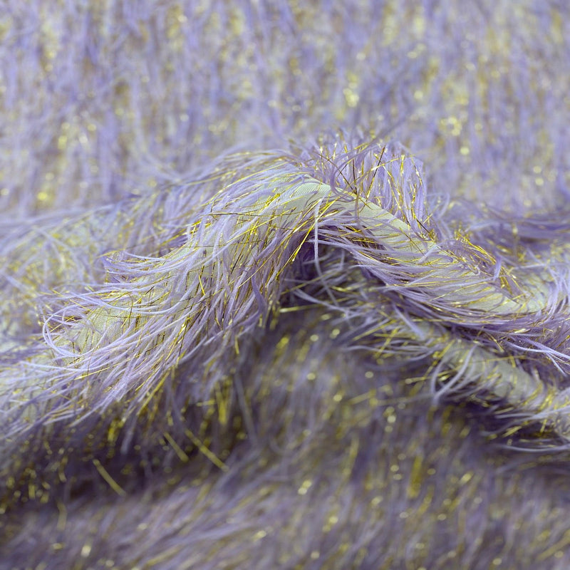 Lavender | Gold Metallic Faux Ostrich Feather Lace Fabric