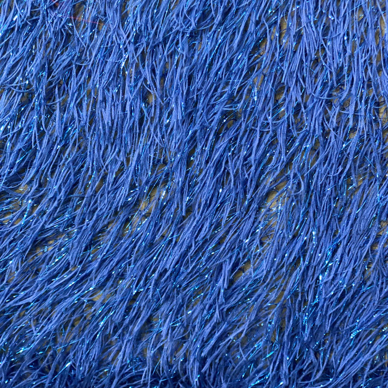 Royal Blue Metallic Faux Ostrich Feather Lace Fabric