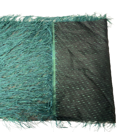 Hunter Green Metallic Faux Ostrich Feather Lace Fabric