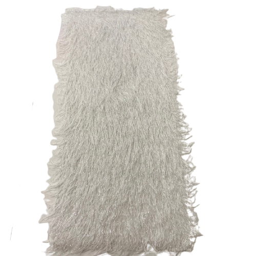 White | Silver Metallic Faux Ostrich Feather Lace Fabric