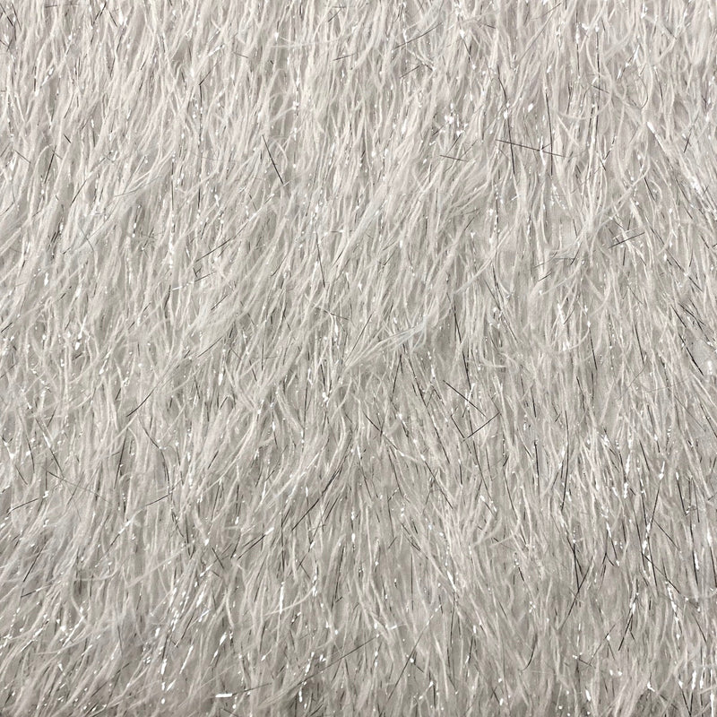 White | Silver Metallic Faux Ostrich Feather Lace Fabric