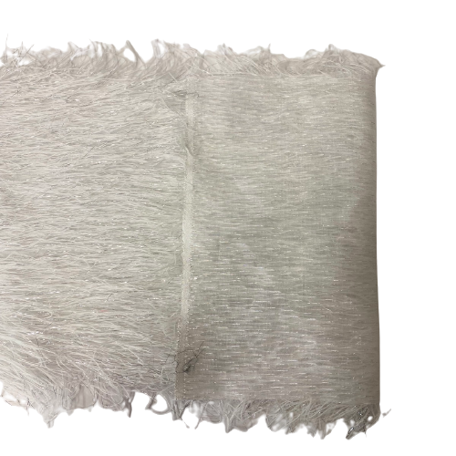 White | Silver Metallic Faux Ostrich Feather Lace Fabric