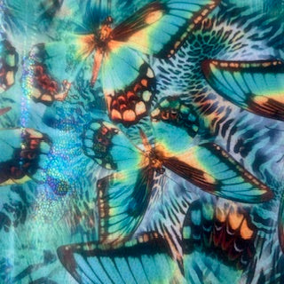 Butterfly Digital Illusion Foil Mariposa Print Stretchy Fabric | Spandex Palace 
Green