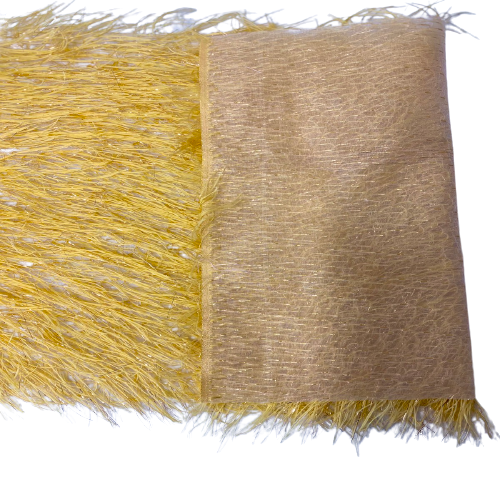 Gold Metallic Faux Ostrich Feather Lace Fabric