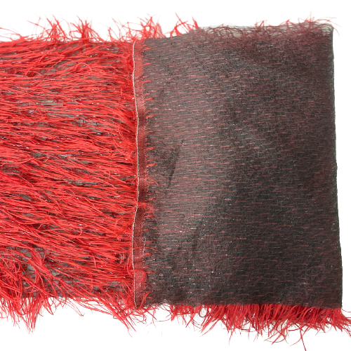 Dark Red | Black Metallic Faux Ostrich Feather Lace Fabric