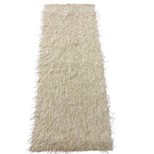 Ivory | Gold Metallic Faux Ostrich Feather Lace Fabric