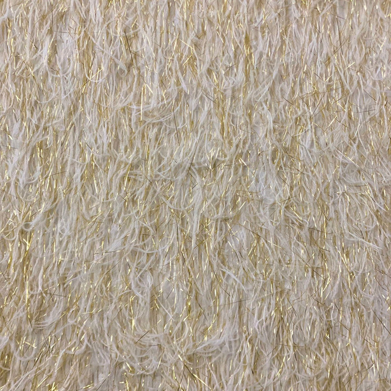 Ivory | Gold Metallic Faux Ostrich Feather Lace Fabric