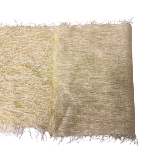 Ivory | Gold Metallic Faux Ostrich Feather Lace Fabric