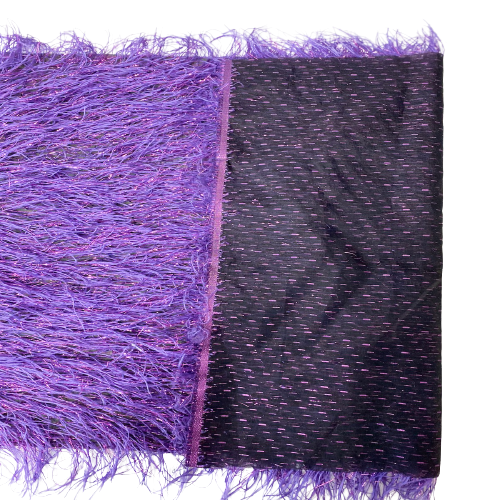 Purple Metallic Faux Ostrich Feather Lace Fabric