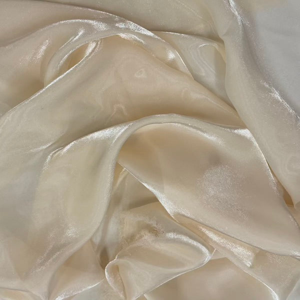 Beige Crystalized Reflective Liquid Silk Chiffon Fabric