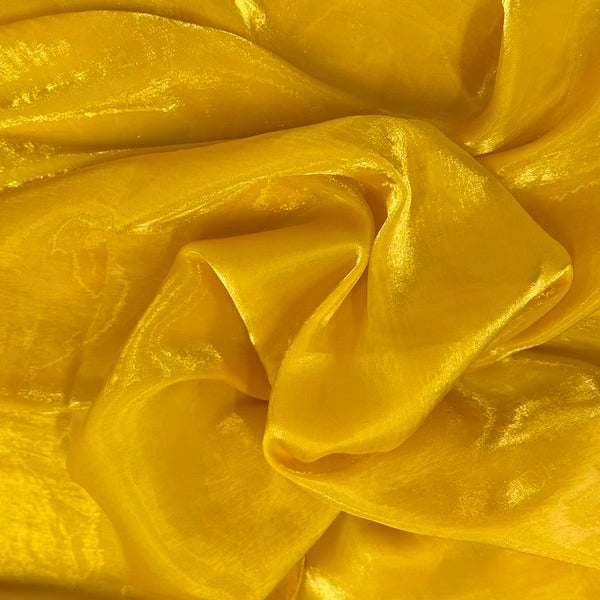 Yellow Crystalized Reflective Liquid Silk Chiffon Fabric