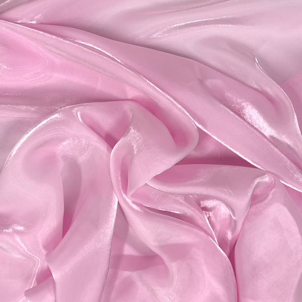 Pink Crystalized Reflective Liquid Silk Chiffon Fabric