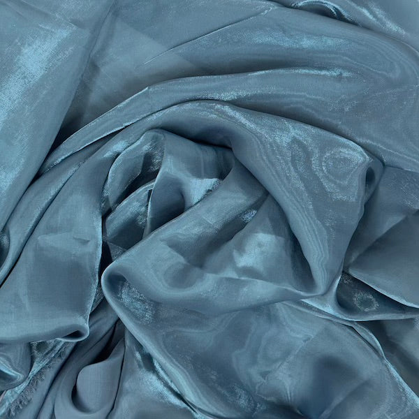 Teal Blue Crystalized Reflective Liquid Silk Chiffon Fabric