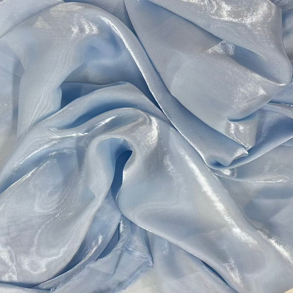 Baby Blue Crystalized Reflective Liquid Silk Chiffon Fabric